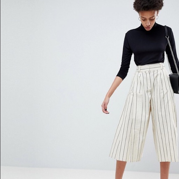 ASOS Pants - ASOS DESIGN wide leg culottes in stripe